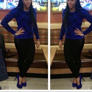 Blue with black fuzzy sweater